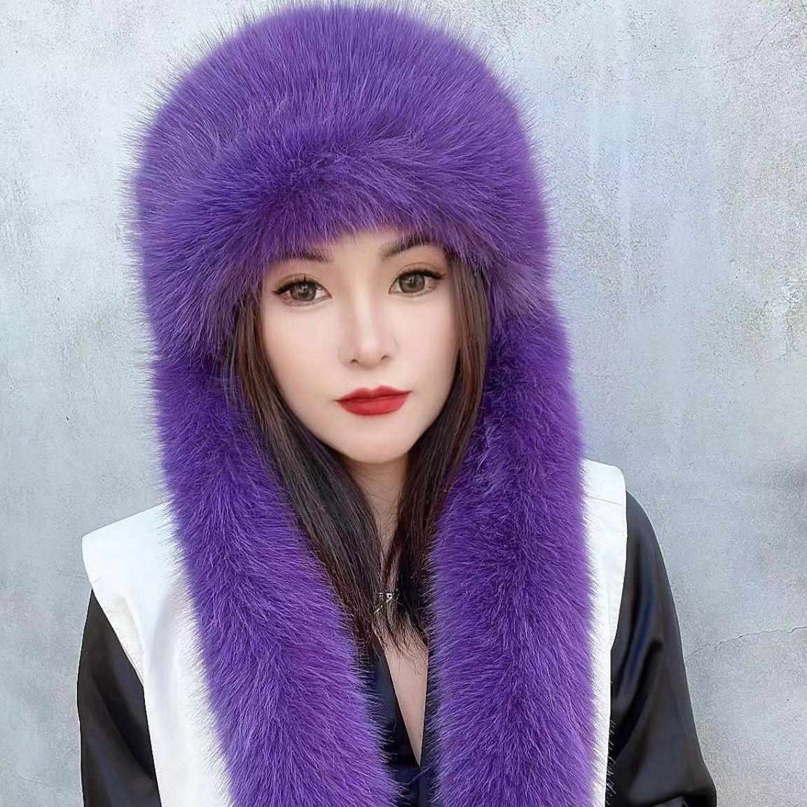 Factory direct sales of plush Lei Feng hats, suitable for both men and women, with mink wool long-haired locomotive caps, thickened for warmth and ear protection in winter Specification drawing