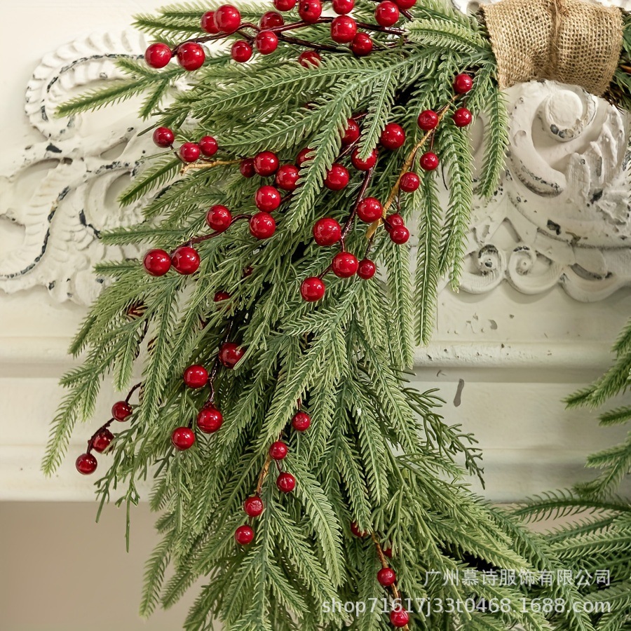 Feliz navidad rama de pino verde fruta roja decoración guirnalda espejo bola simulación flor plástico bonsai decoración de almacenamiento set transparente barril details Picture