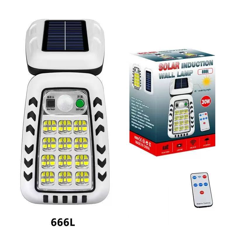 LED/COB solar sensor wall lamp, adjustable garden lamp, remote control waterproof, multi-speed light source, outdoor high-brightness