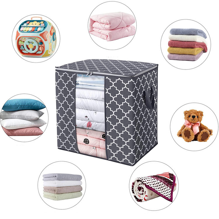 Simple Grey Non-Woven Fabric Storage Bag, White Printed Double-Hand Carrying And Organizing Bag, Reinforced And Lengthened Handle Lid Application Scenario