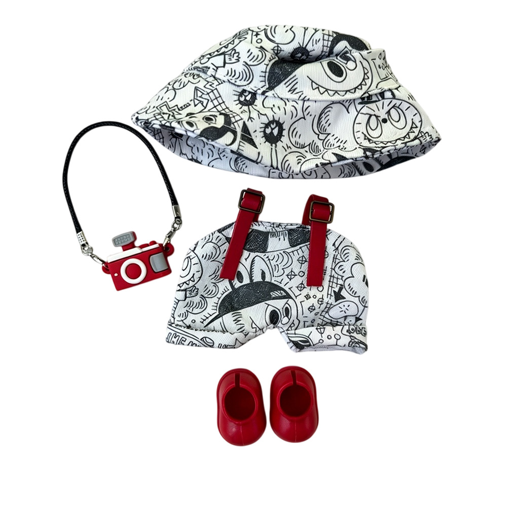 The 15cm doll coat fisherman hat comic set is suitable for the Monchiki doll hat printed sweatshirt Item Picture