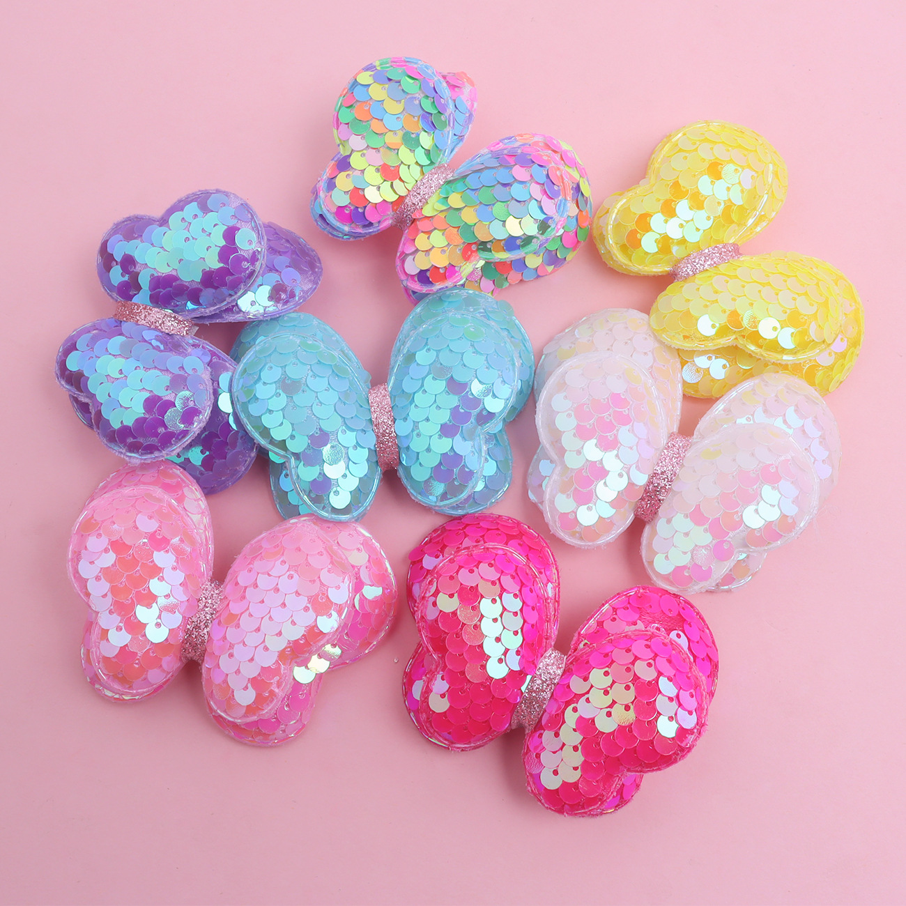 炫彩双层亮片蝴蝶结配件 饰品儿童发饰手工材料服装辅料挂件配饰