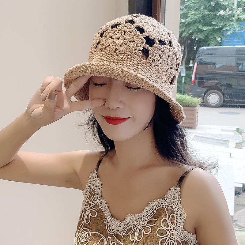 This is a breathable spring and autumn vintage handcrafted hollowed-out hat, a female fisherman's hat, and a Korean-style summer sun protection hat Specification image
