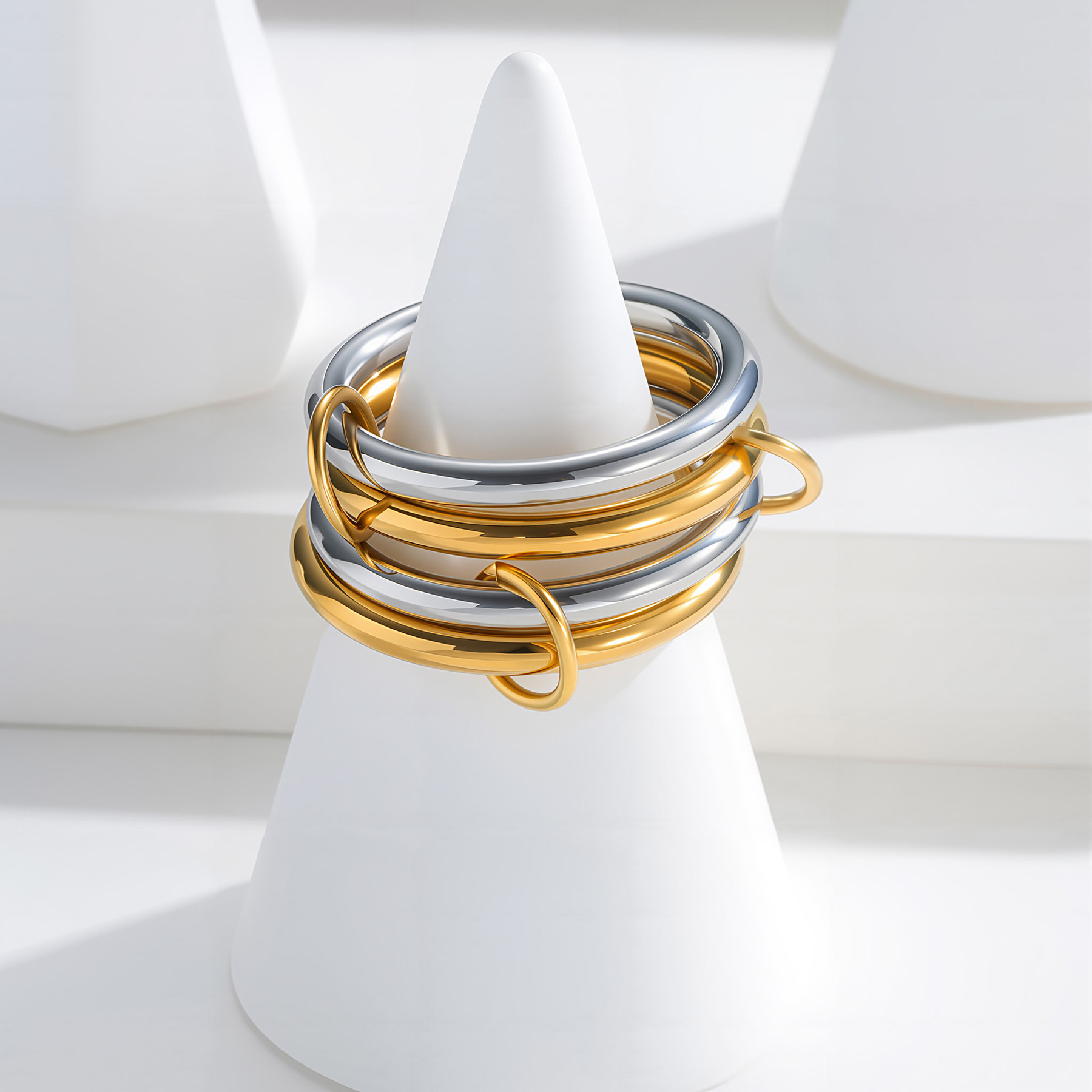 Cross-border European and American four-layer multi-ring jewelry for women, made of titanium steel and plated with 18K gold, with a unique and elegant high-end feel Application Scenario