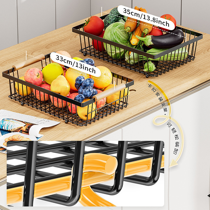 Cross-border kitchen fruit rack mango de madera portátil verduras cesta de frutas sala de estar doble desmontable snack storage Specification image