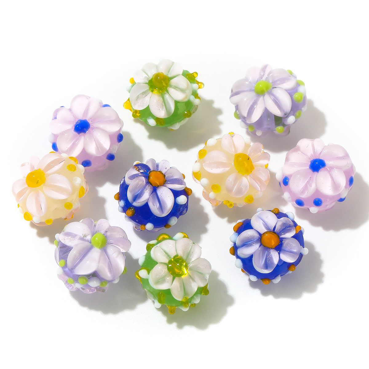 Three-Dimensional Flower-Dotted Flat Round Glass Bead Necklace, Bracelet, Bracelet Diy Accessory, Material Bead, Antique Glass Bead Wholesale, Glass Bead Wholesale, Glass Bead Accessories Specification drawing