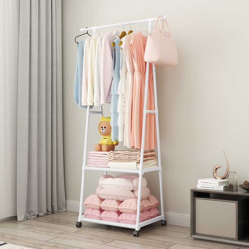 Floor-standing coat rack, triangular coat rack, wheeled mobile multi-layer storage rack, hanging clothes rack and drying rack, simple and modern