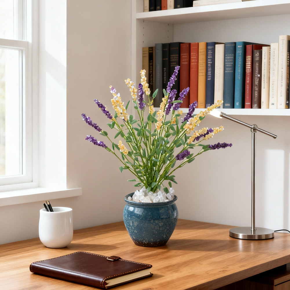 天然黄紫水晶簇花水晶树摆件麦穗花水晶原石单晶体工艺品批发工厂