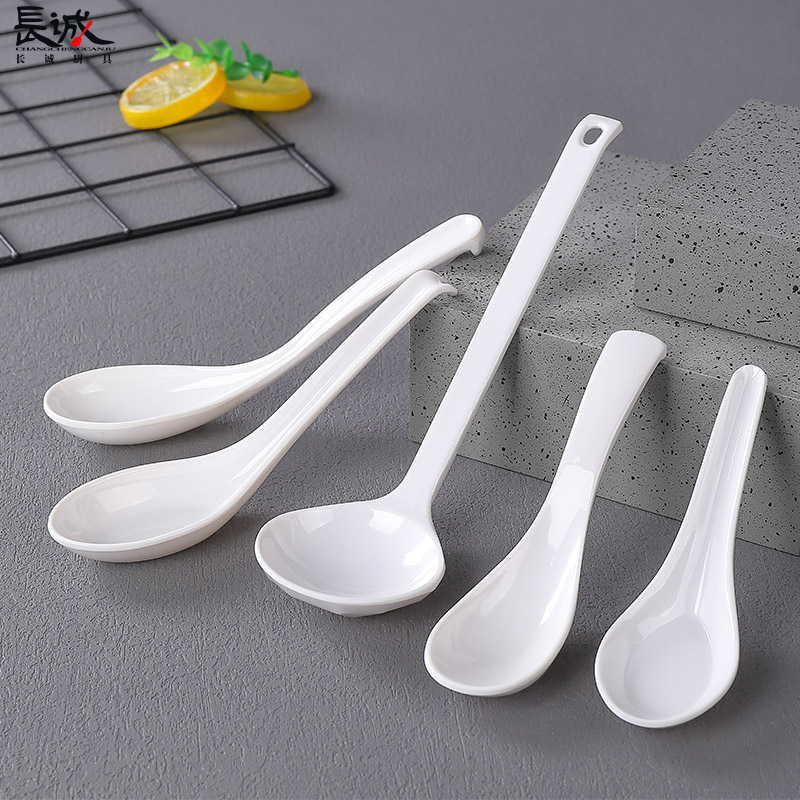 Melamine spoons, small spoons, soup spoons, plastic imitation porcelain, hotel hot pot restaurant spoons, high-temperature resistant and heat-resistant, daily-use round handles Specification image