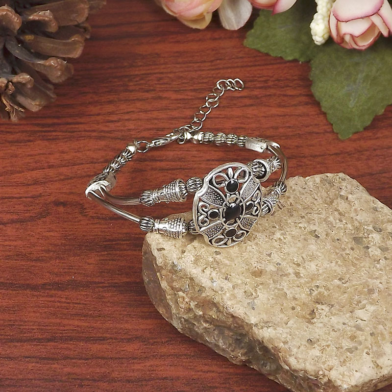 民族风配饰时尚复古饰品批发古银配饰波西米亚手链镀银古典手环细节图