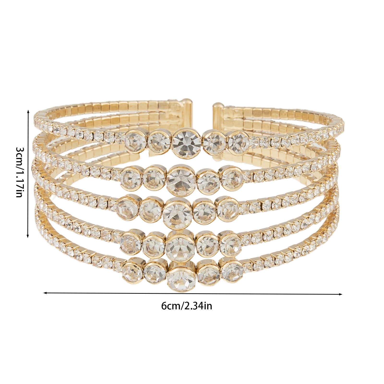 Factory wholesale cross-border 5-row luxurious water diamond elastic open bracelet, full diamond creative and fashionable design sense jewelry Specification drawing