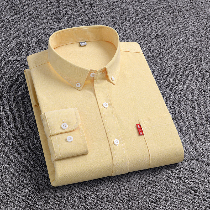 Commuter style men's Oxford fabric shirts, casual long-sleeved shirts, spring and autumn solid color stand-up collar, middle-aged and young long-sleeved shirts wholesale details Picture