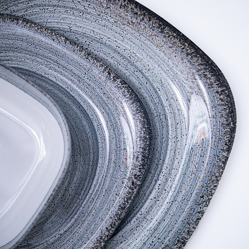 Export melamine imitation porcelain tableware, shallow-edge flat plates, shock-resistant square seafood plates, sashimi plates, vegetable plates, OEM export Specification drawing