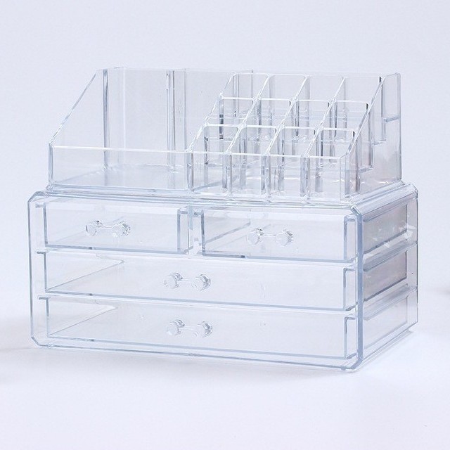 Factory direct sale of transparent four-compartment drawer-type cosmetic storage boxes, shelves, and cosmetic and skin care product storage boxes Item Picture