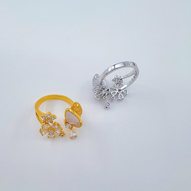 柏伶饰品新款时尚双花朵戒指欧美个性锆石戒指外贸戒指气质戒指女产品图