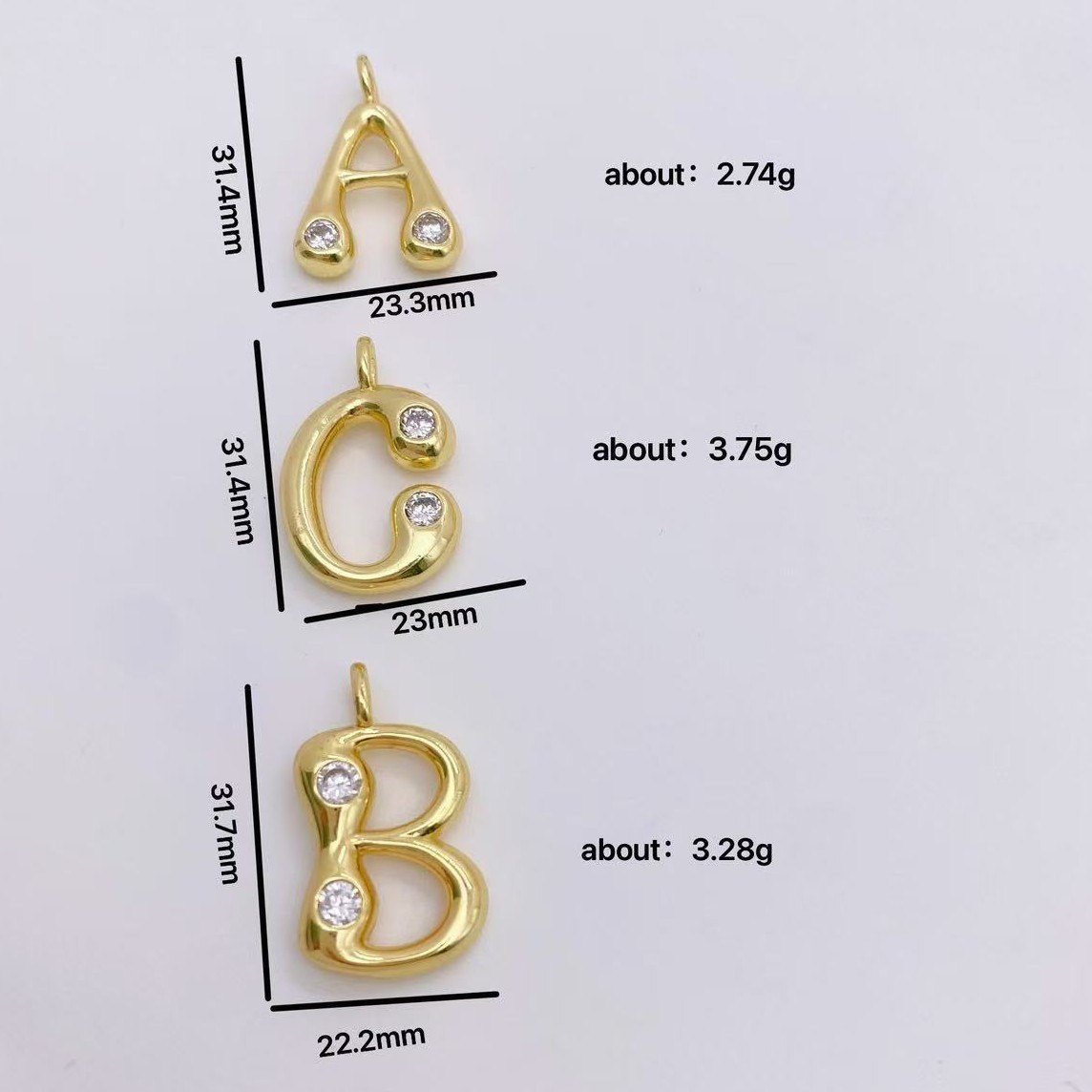European and American cross-border personalized creative English letter pendant, single pendant, 18K gold-plated necklace, collarbone chain pendant, diy accessory Specification drawing
