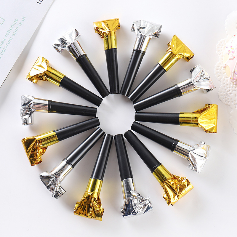厂家批发 6.5cm金银镭射儿童吹龙玩具 生日派对装饰用品 助威道具