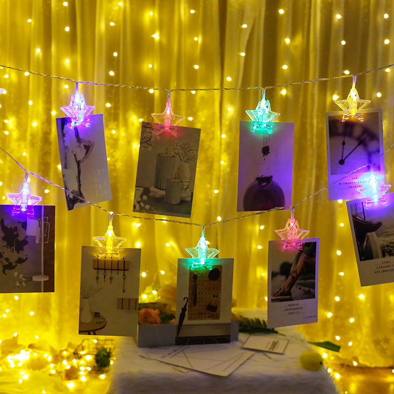Battery box clips, light strings, photo wall decorative lights, birthday party decorations, battery box light strings, five-pointed star LED lights Application Scenario