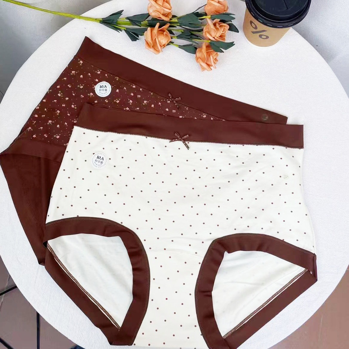 Plus-size high-waisted warm and form-tightening women's color-blocking girls' underwear with sweet bows, comfortable and skin-friendly 10A antibacterial crotch details Picture