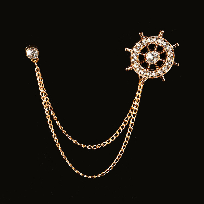 韩版男士英伦风海军船锚花纹胸针西装链条别针徽章复古女胸花配饰