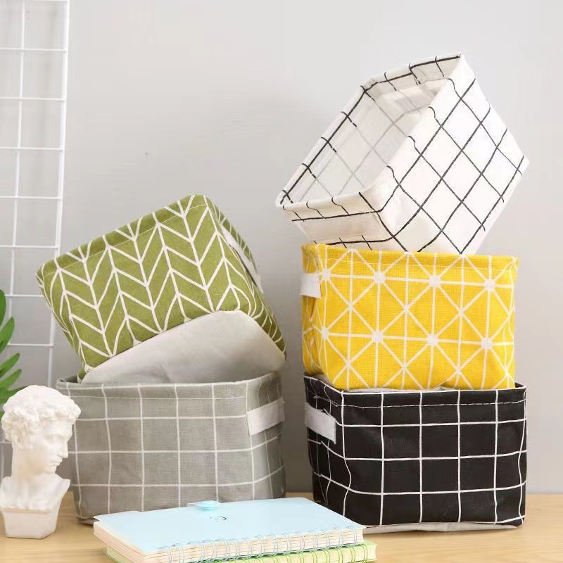 Fabric foldable storage basket, cotton and linen desktop storage box, waterproof miscellaneous and snack storage basket, storage box with hand-carry Specification drawing