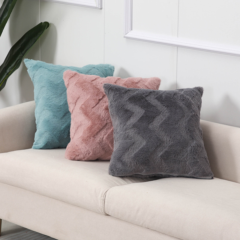 波浪纹毛绒抱枕套 北欧风立体几何图案靠枕客厅床头腰枕沙发靠垫