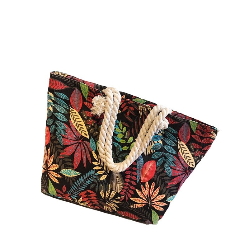 Cross-border canvas bag, women's single-shoulder handbag, simple and versatile, large-capacity hemp rope shopping bag, beach bag, fresh and simple single-shoulder fashionable commuter women's bag, simple and versatile handbag, hand-held bag, canvas bag Item Picture