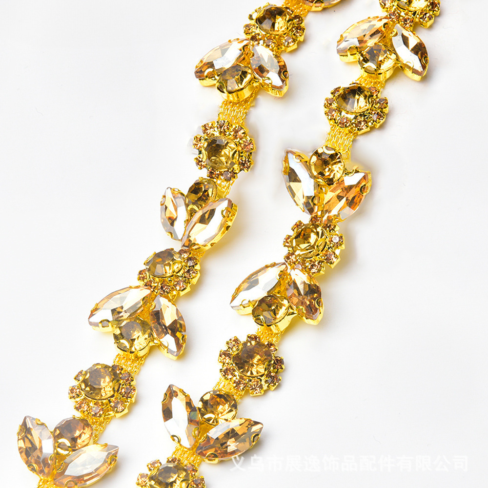 Europa y Estados Unidos estilo burst en stock cadena de diamante de vidrio quemado girasol ojo de caballo cadena de tamaño de diamante DIY vestido accesorios accesorios Specification image