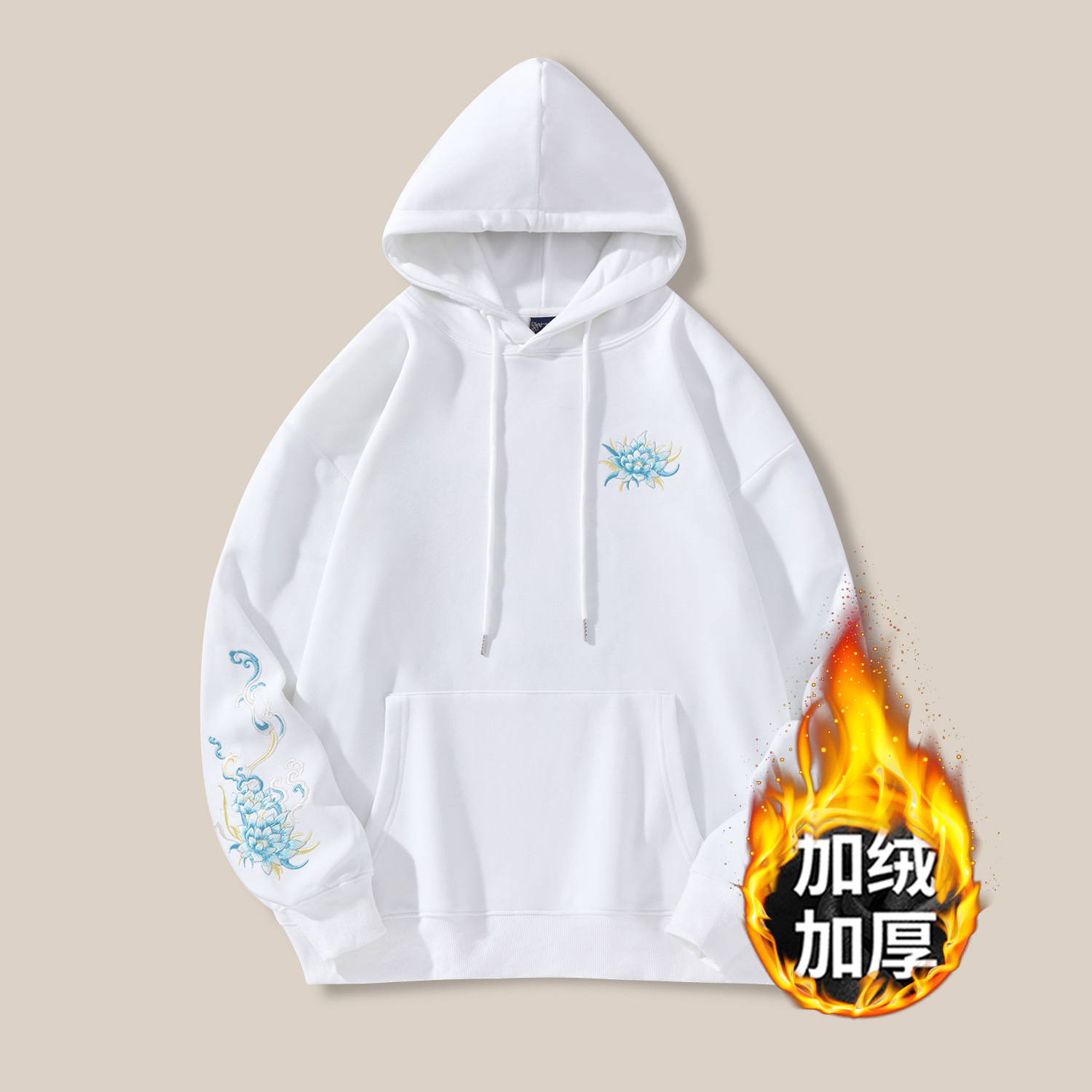 Fleece hoodie for men, autumn and winter top, embroidered Chinese-style casual hooded men's shirt, trendy brand plus-size men's couple shirts Application Scenario