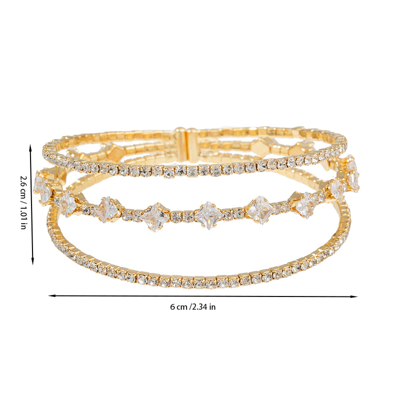 European and American cross-border 3-layer zircon elastic bracelet with adjustable opening, full diamond jewelry, Korean version daily simple and versatile bracelet jewelry manufacturer wholesale Specification drawing