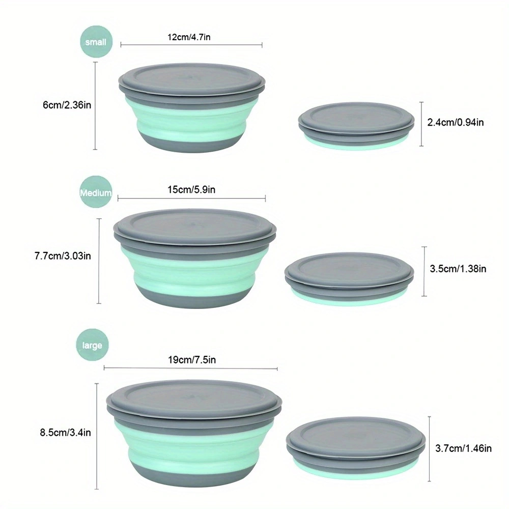 Foldable bowl with lid, portable outdoor folding lunch box, travel and work storage, telescopic bowl, cross-border Shein, Amazon Specification image