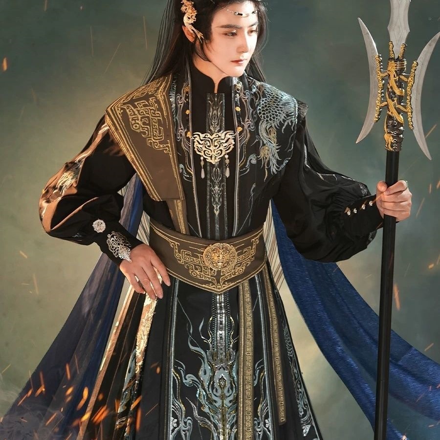 The new national trend Hanfu men's Lanling Wang blue, gold and black cool horse face dress and costume, the new national style grand ceremony Immortal martial arts set Application Scenario