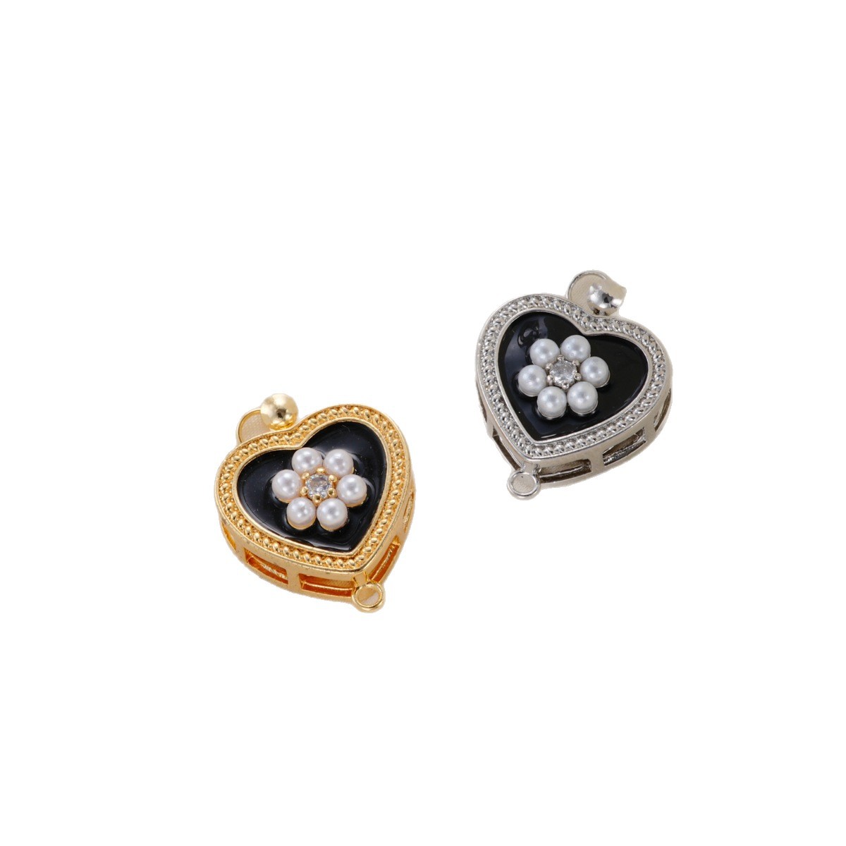 Copper plated with 18k high color retention, inlaid with pearls and oil, heart-shaped pin buckle, pearl necklace clasp, DIY jewelry accessory Item Picture