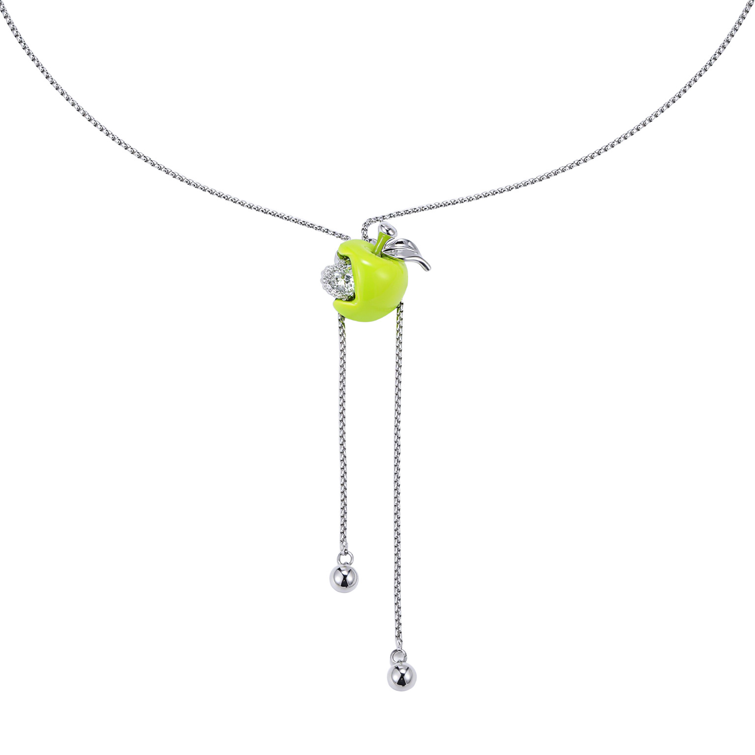 Summer new green apple necklace for women, pull-out style, high-end, fashionable and versatile. Original design, sweet and cool style collarbone chain Item Picture