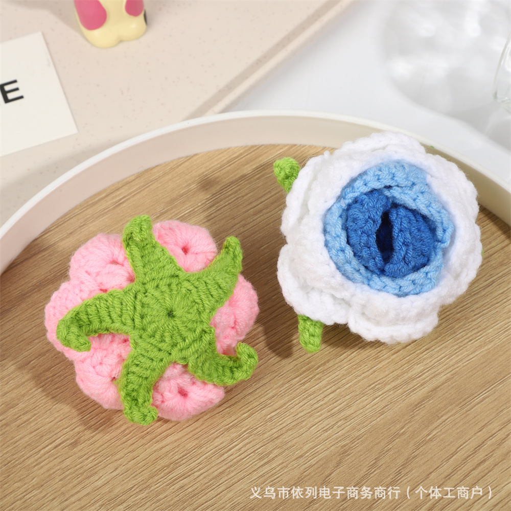 创意手工编织玫瑰花仿真花束花头毛线花朵diy服装头箍小配件批发细节图