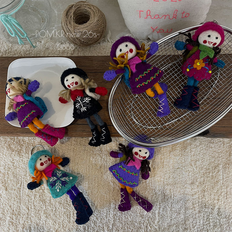 New Nepalese handcrafted wool felt girl fairy pendant, creative design for schoolbag and backpack pendant, ins gift Specification image