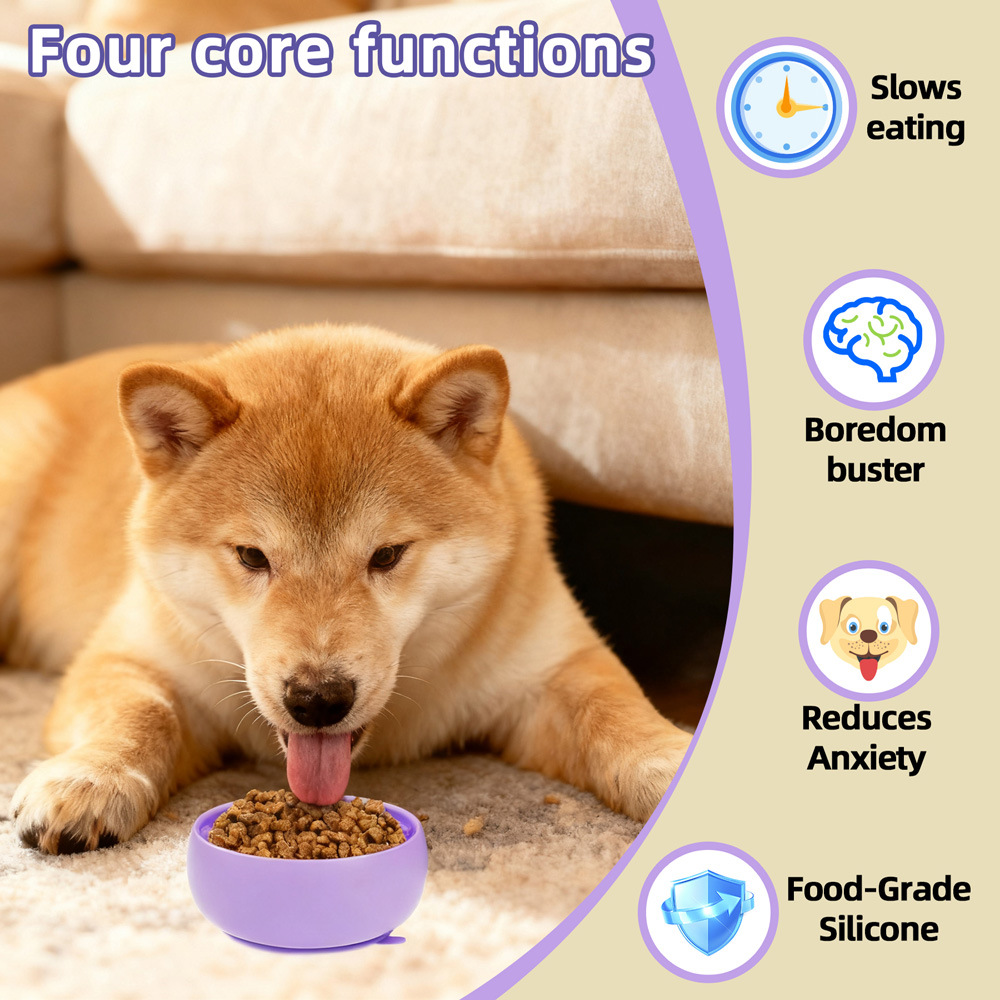 Dog feeding bowl, anti-slip and anti-knock, pet slow food bowl, cat licking bowl, rich food utensils, source factory details Picture