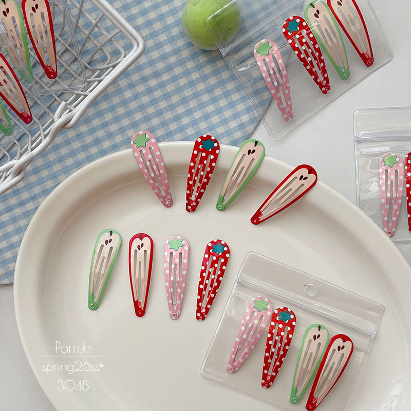 Spring Korean-style cute frue-themed baby clips, 5cm, children's and babies' playful forehead hair break-up clips, double-set hair clips