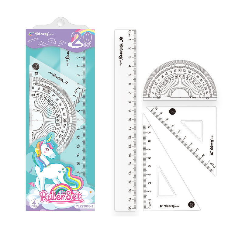 Yalong Cross-border Hardcover Rulers, school supplies wholesale geometric rulers, 20 cm plastic multi-size ruler sets