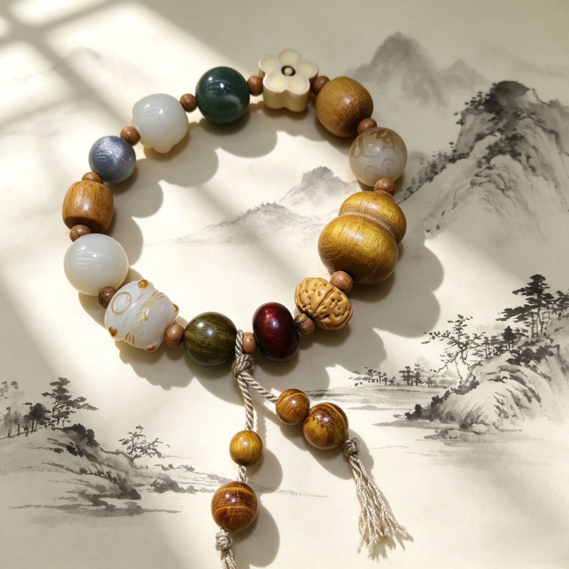 Eighteen Sons Bodhi Fortune Cat Sandalwood Gourd Multi-Treasure DIY New Chinese-style Bracelet for men and Women, trendy and versatile as a gift Application Scenario