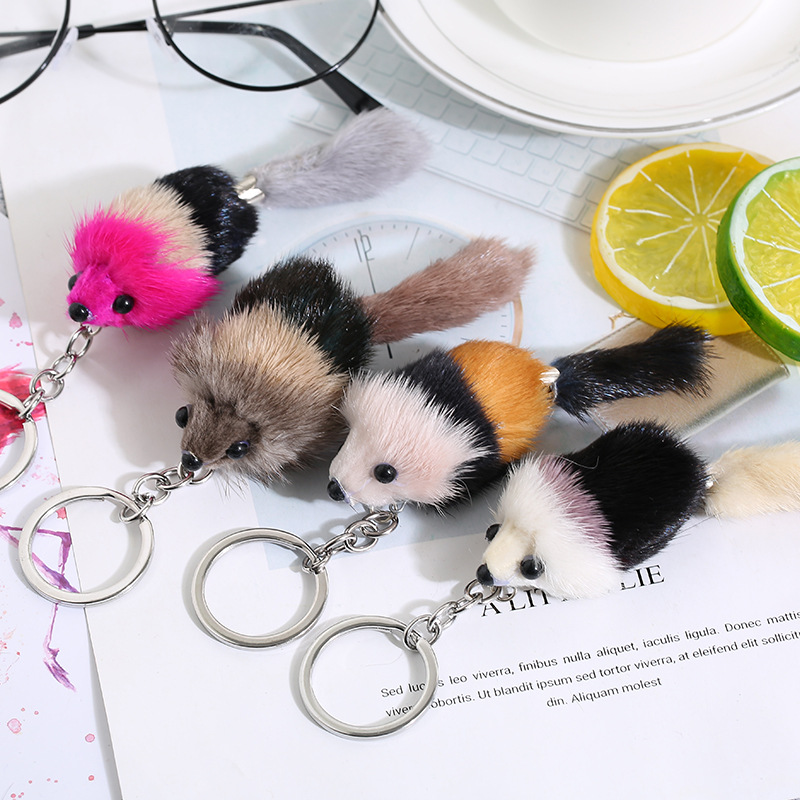 渐变色鼠毛绒钥匙扣女韩国创意可爱毛球挂件汽车钥匙扣女包挂饰