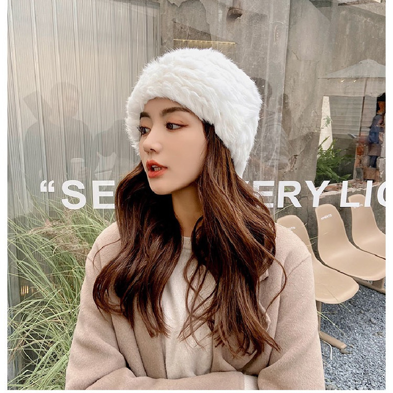 Influencers invierno anti-frío gorra mujer engrosada térmica piel integral sombrero de conejo sombrero de punto versátil Specification image