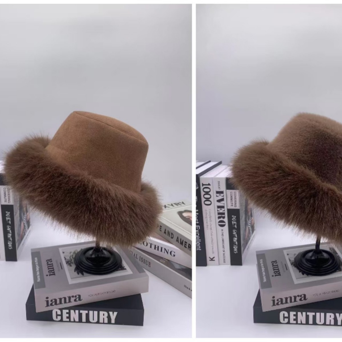 The designer's faux fur hat is thick and warm for women in winter. It's a double-sided fisherman's hat with faux rabbit fur for ear protection and protection against cold and lightning Specification image