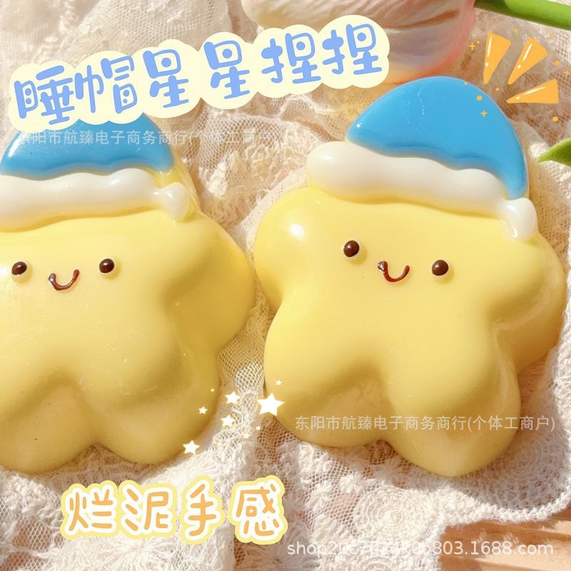 Cute sleeping cap star mud style stress-relieving toy, Good night five-pointed star stress-relieving toy, stress-relieving kneading fun