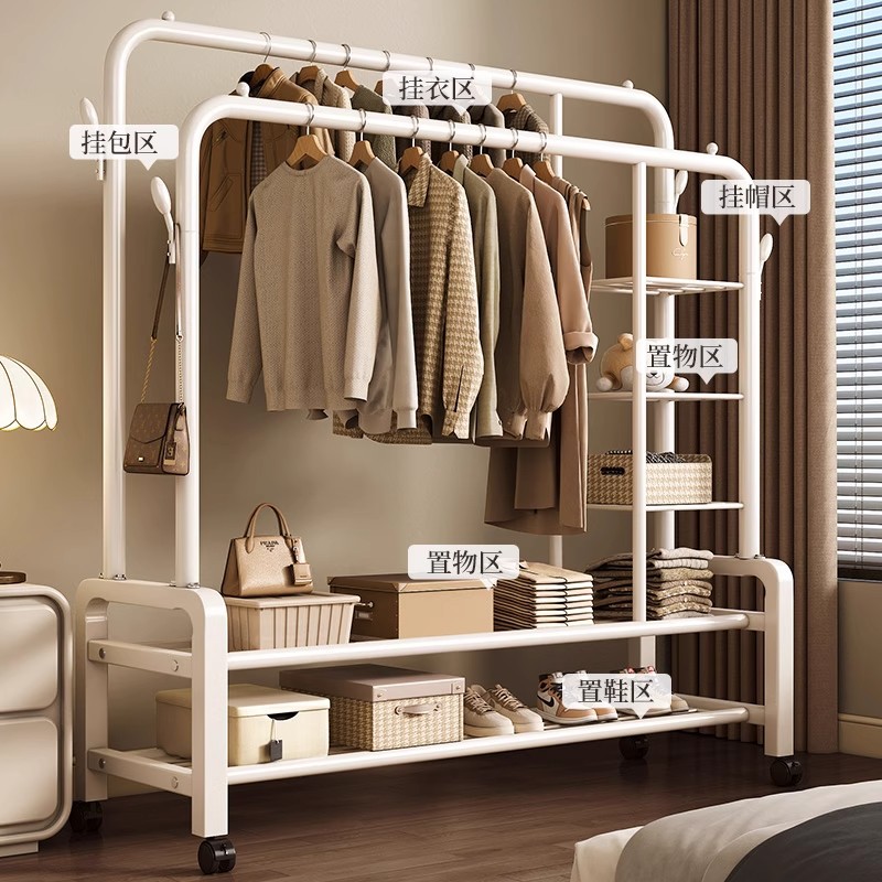 Simple floor-standing clothes drying rack, indoor room clothes hanging rack, household movable clothes drying rack, bedroom clothes storage rack details Picture