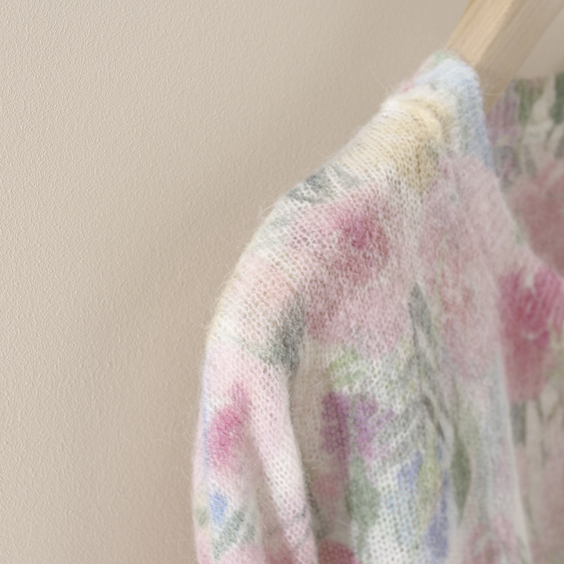 Flower Fairy Watercolor printed long-haired alpaca wool knitted sweater for spring, new wool round-neck pullover sweater for women Specification image