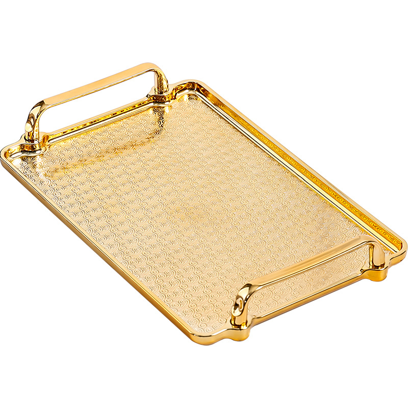 贵族金轻奢ins水果盘家用客厅茶几干果坚果糖收纳果盘点心零食盘白底实物图