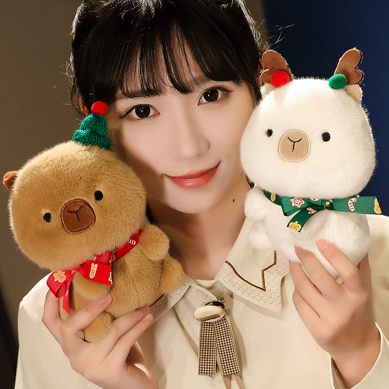 Cross-border new Christmas capybara figurines, Christmas tree apple throw pillows, plush Christmas gifts for both boys and girls Specification image