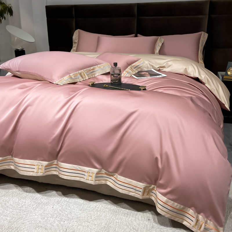Pink silk bedding four-piece set, duvet cover, pure cotton 60-count bedding, warm and romantic home textiles Specification image