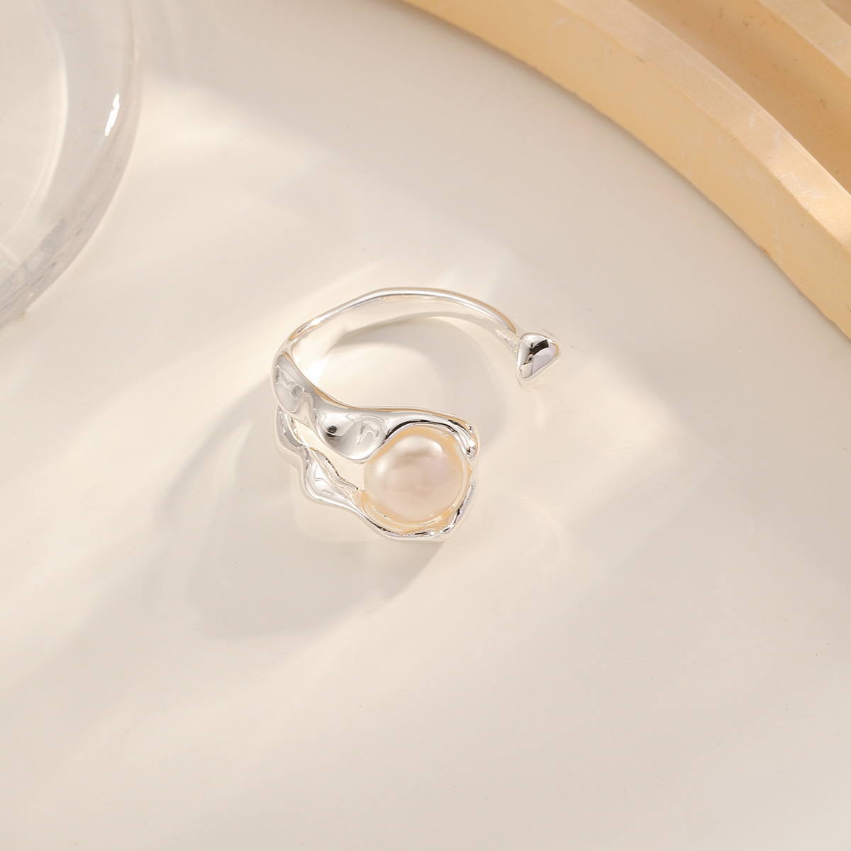 Nasha's cross-border freshwater pearl ring from Europe and America is a high-end, non-fading, and stylish ins ring with adjustable cuffs Specification image